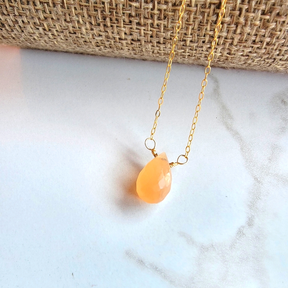 Peach Moonstone Necklace Minimalist Crystal Gemstone
